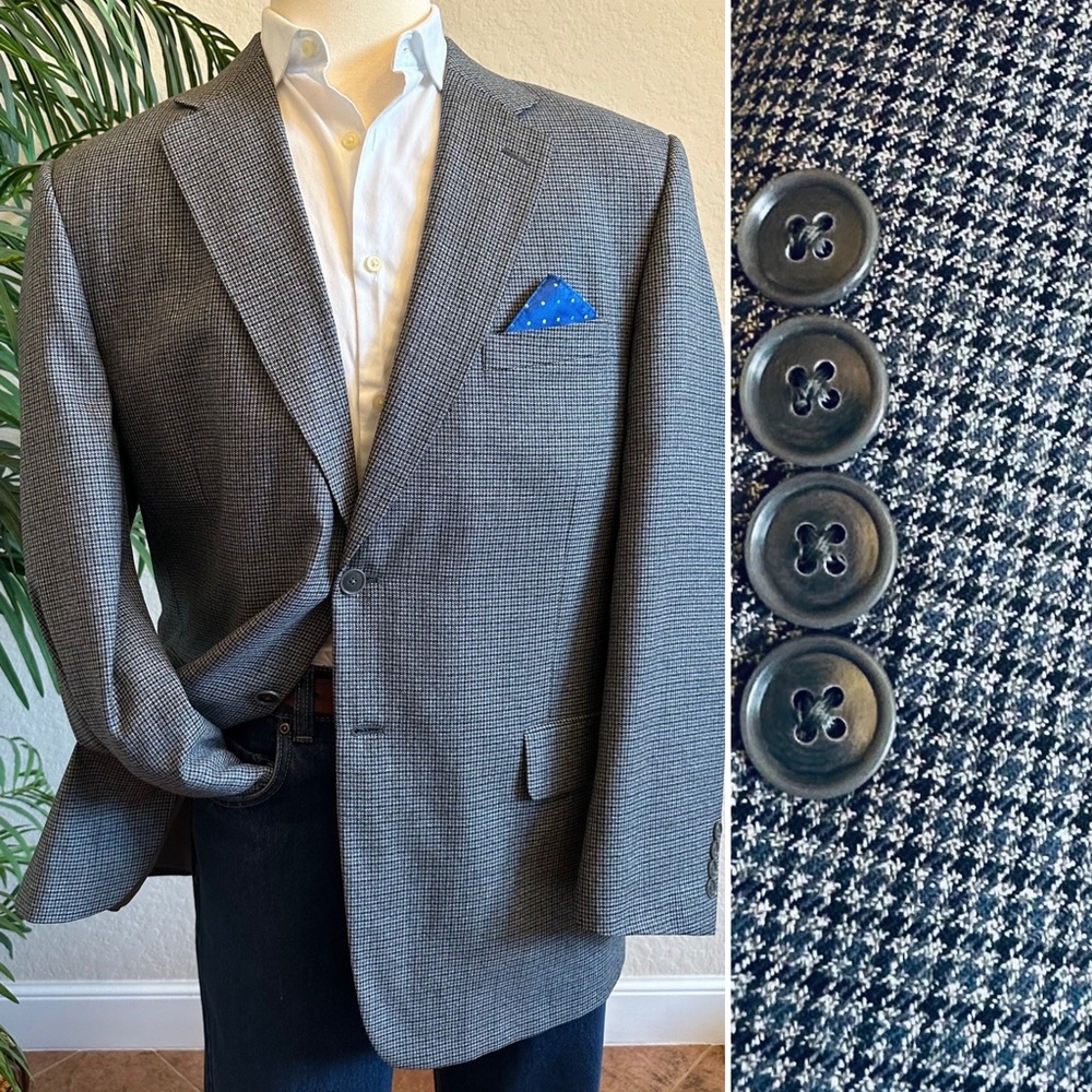 LANCIA MENS SIZE 46 BLAZER BLUE CHECK SPORT COAT POLY WOOL BLEND LUXURY JACKET